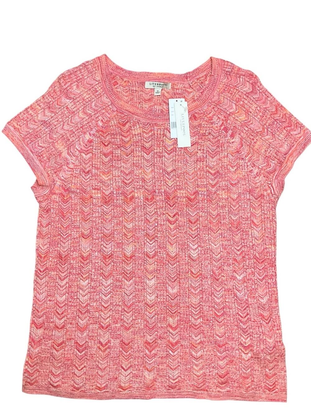 Liverpool Women’s Short Sleeve Textured Knit Top Sugar Coral Spacedye Sz XL NWT